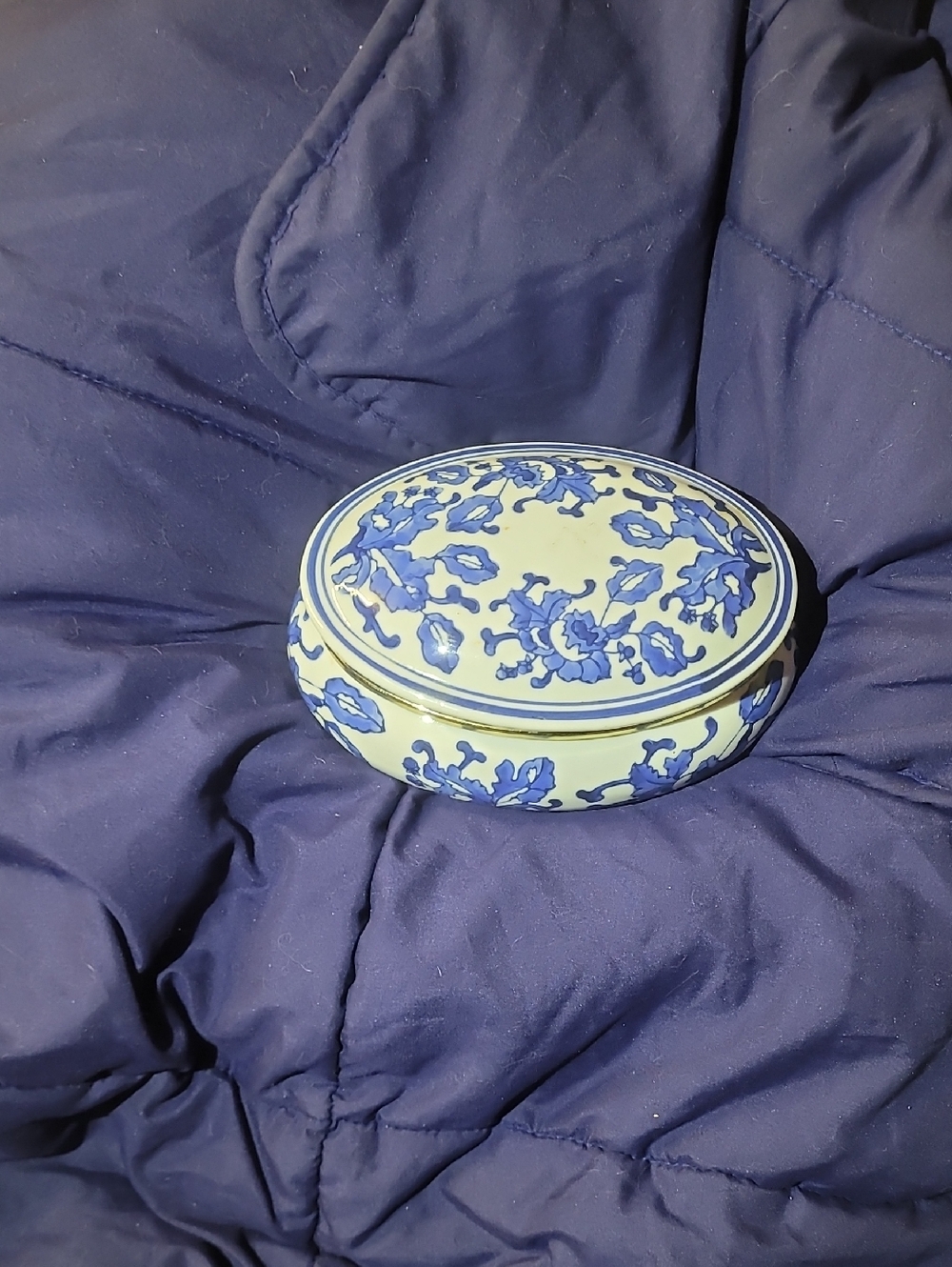 Blue and Cream Floral Porcelain Jewelry Box